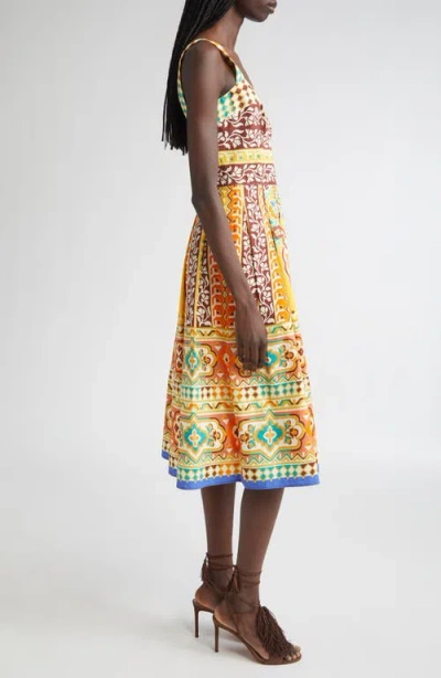 Etro Pleated Printed Cotton-poplin Midi Dress In Yellow