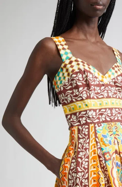 Etro Pleated Printed Cotton-poplin Midi Dress In Yellow