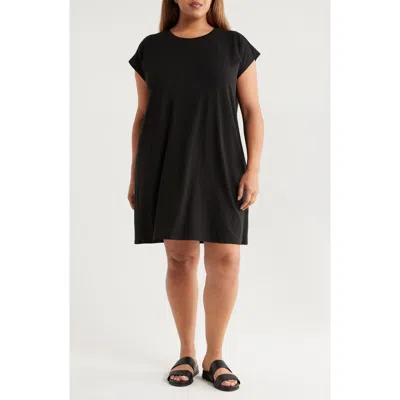 Eileen Fisher Pima Cotton Stretch Jersey Round Neck Dress In Black
