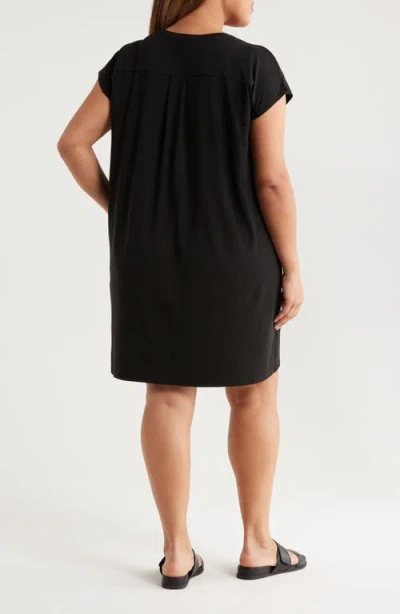 Eileen Fisher Pima Cotton Stretch Jersey Round Neck Dress In Black