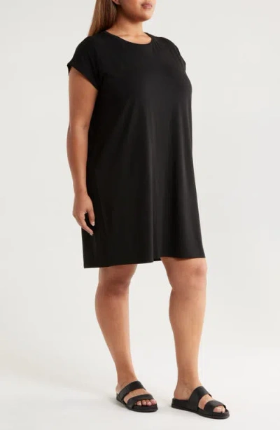 Eileen Fisher Pima Cotton Stretch Jersey Round Neck Dress In Black