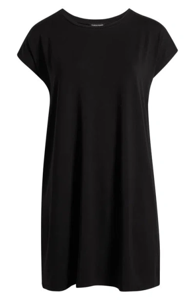 Eileen Fisher Pima Cotton Stretch Jersey Round Neck Dress In Black