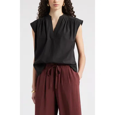 Nordstrom Shirred Cap Sleeve Top In Black