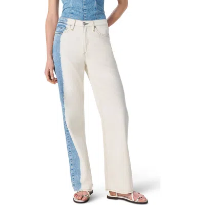 Rag & Bone Featherweight Logan Mid Rise Wide Leg Pants In Bleach Stripe In White