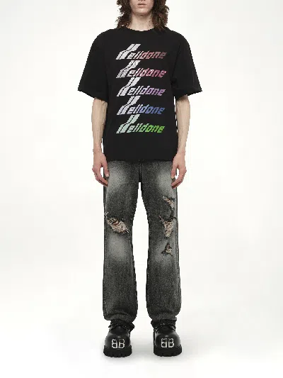 We11 Done Black Multi Rainbow Logo T-shirt In Black