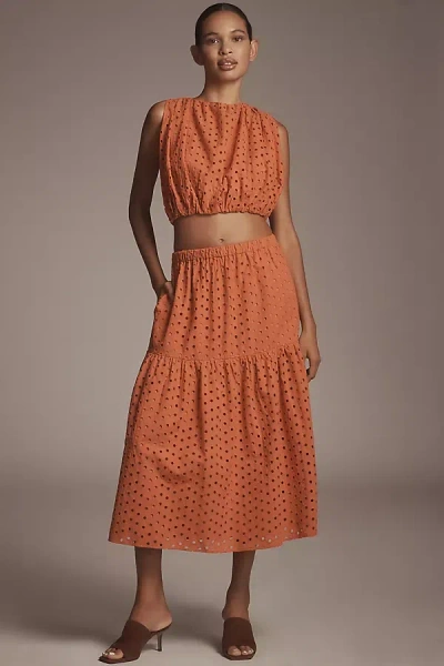 Astr Nalley Eyelet Crop Top In Rust In Brown