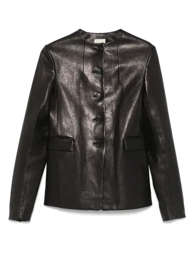 Khaite Jameson Single-breasted Leather Collarless Jacket In Black