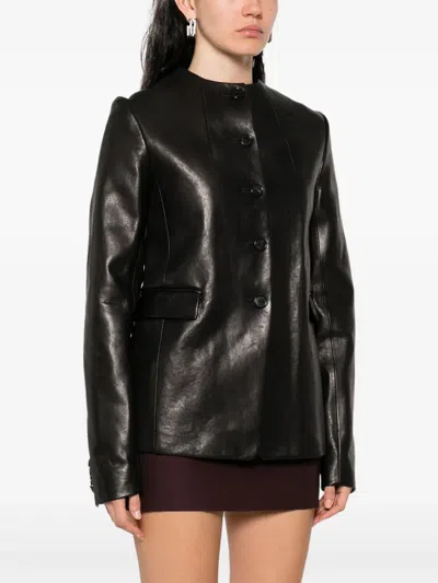 Khaite Jameson Single-breasted Leather Collarless Jacket In Black