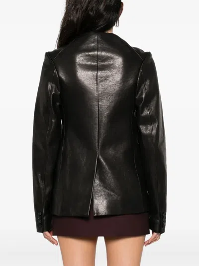 Khaite Jameson Single-breasted Leather Collarless Jacket In Black