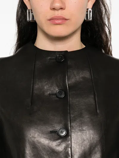 Khaite Jameson Single-breasted Leather Collarless Jacket In Black