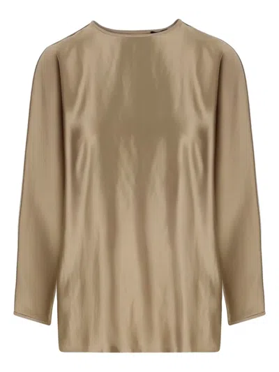 Giorgio Armani Golden Shiny Effect Silk Top In Brown