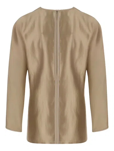 Giorgio Armani Golden Shiny Effect Silk Top In Brown