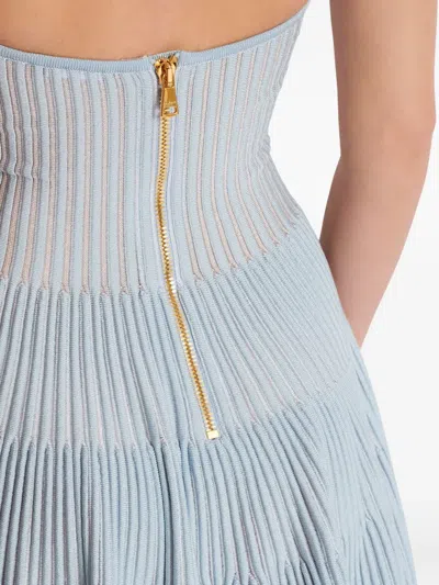Balmain Textured Knit Halterneck A-line Dress In Blue