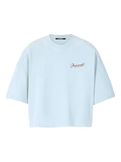 Jacquemus Le T-shirt Corto Logo-embroidered Cotton T-shirt In Blue