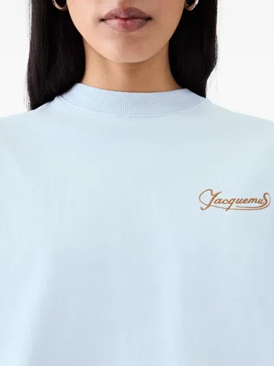 Jacquemus Le T-shirt Corto Logo-embroidered Cotton T-shirt In Blue