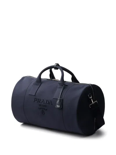 Prada Logo-embossed Duffle Bag In Blue