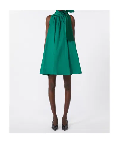 Max Mara Short, Sleeveless, Flared Dress With A Pleated Design That Cr In Green