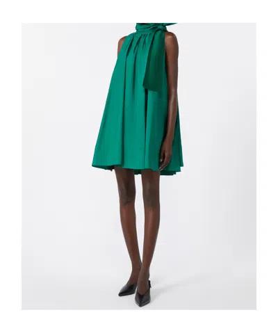 Max Mara Short, Sleeveless, Flared Dress With A Pleated Design That Cr In Green