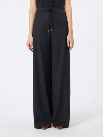 Max Mara Wool Drawstring Trousers In Blue
