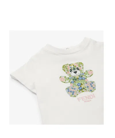 Fendi White Jersey Baby T-shirt With Multicolor Print In White
