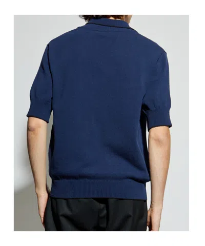 Balmain Emblem Embroidered Polo Knit T-shirt In Blue