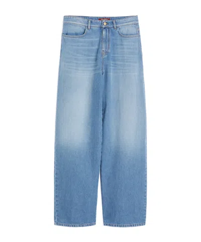 Max Mara Denim Trousers Wide-leg Faded Wash In Blue