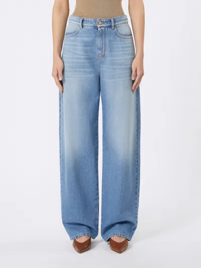 Max Mara Denim Trousers Wide-leg Faded Wash In Blue