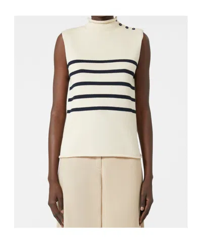 Weekend Max Mara Trofeo Placed Stripe Sleevless Cotton Sweater In White