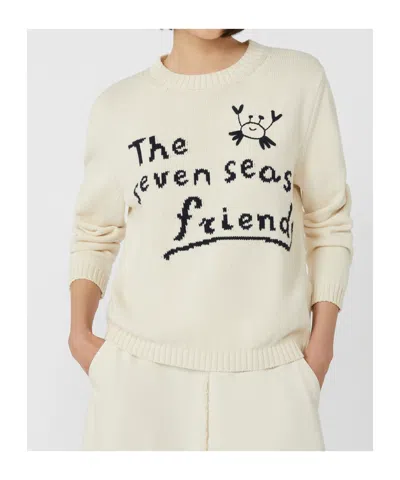 Weekend Max Mara Max Mara Weekend Ivory Cotton Blend Sweater With Collection Motif Inlaid On The Fro In White