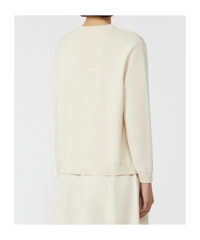 Weekend Max Mara Max Mara Weekend Ivory Cotton Blend Sweater With Collection Motif Inlaid On The Fro In White
