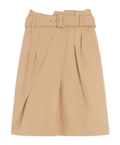 Max Mara Cotton Twill Skirt In Brown
