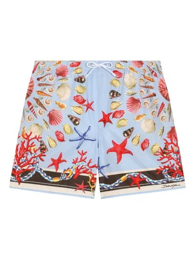 Dolce & Gabbana Shell-print Swim Shorts In Blue