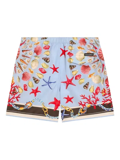 Dolce & Gabbana Shell-print Swim Shorts In Blue
