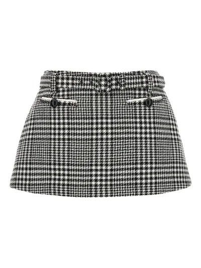 Self-portrait Houndstooth Wool Blend Mini Skirt In Gray