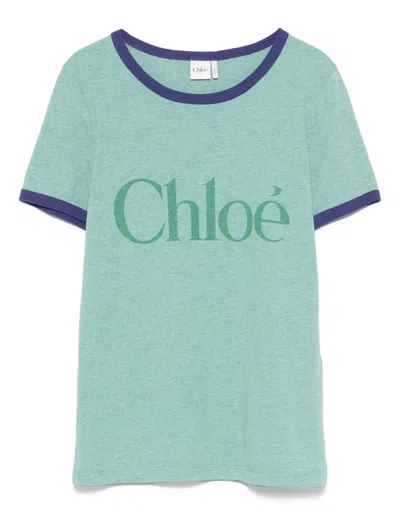 Chloé Fitted Logo T-shirt In Cotton-mix Jersey In Green