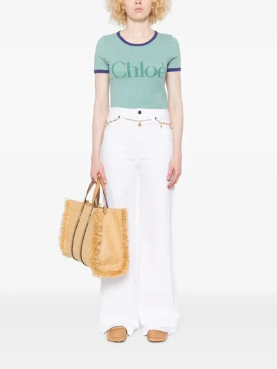 Chloé Fitted Logo T-shirt In Cotton-mix Jersey In Green