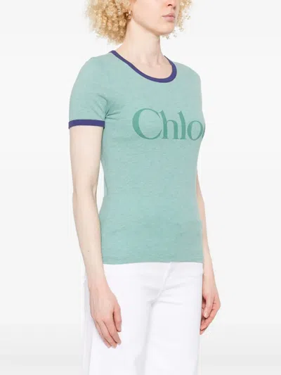Chloé Fitted Logo T-shirt In Cotton-mix Jersey In Green