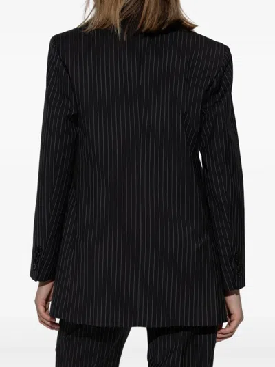 Max Mara Black Pinstriped Double-breasted Wool Jacket In Black