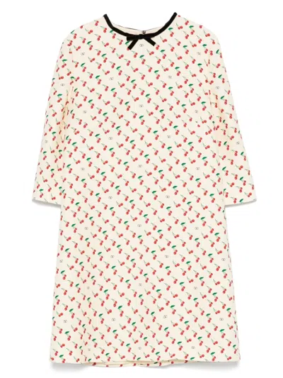 Valentino Cherry Print Crepe Couture Mini Dress In Multi