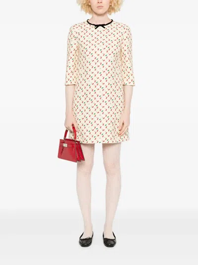 Valentino Cherry Print Crepe Couture Mini Dress In Multi