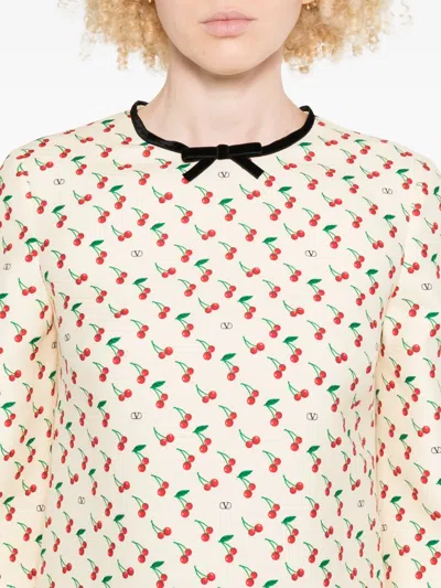 Valentino Cherry Print Crepe Couture Mini Dress In Multi