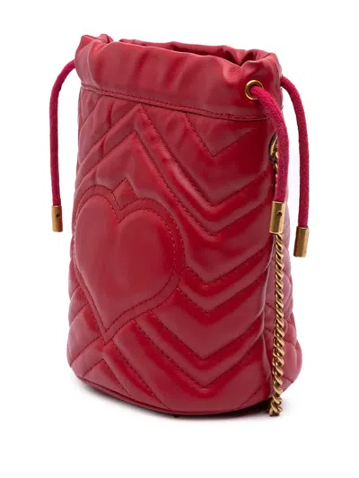 Pre-owned Gucci 2016-2024 Small Gg Marmont Matelasse Leather Bucket Bag In Red