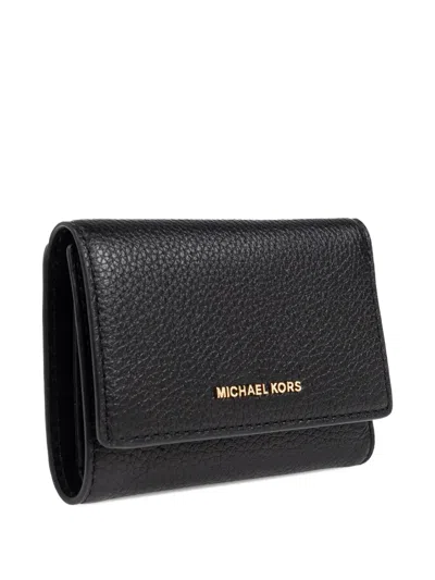 Michael Michael Kors Textured Wallet With External Zipped Pocket In Black