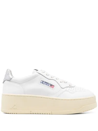 Autry Sneakers Medalist Platform In Suede And Leather White And Gray. In White
