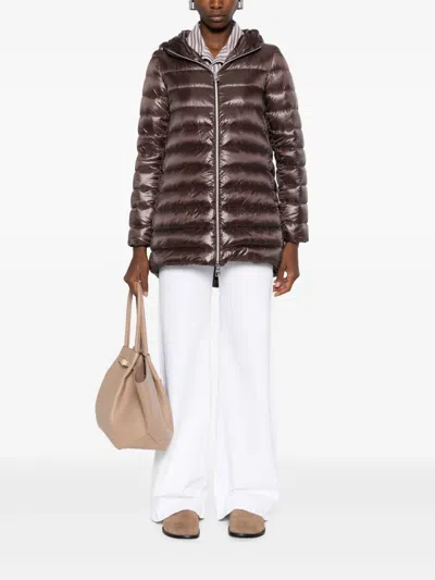 Herno Chocolate Colored Quilted Down Jacket In Brown