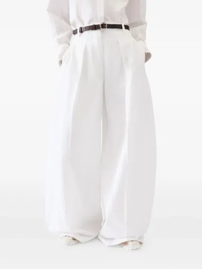 Jacquemus Twill Pleated Ovalo Trousers In White