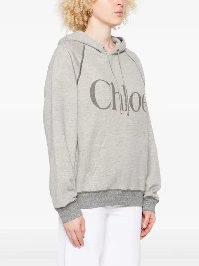 Chloé Cotton Blend Logo Hoodie In Gray