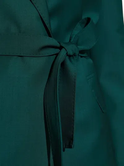 Max Mara Green Wool Canvas Jacket With Belt In Green