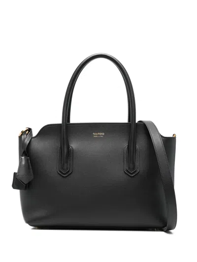 Tom Ford Medium Top Handle In Natural Grain Leather In Black