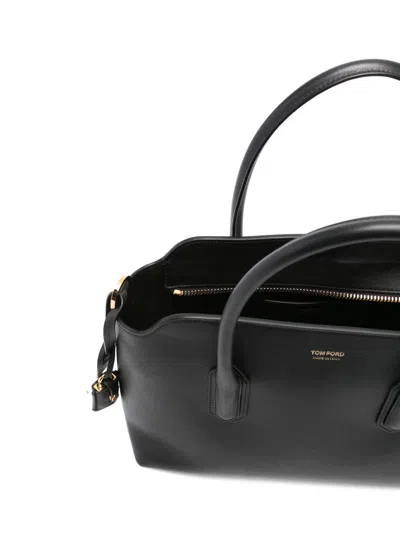 Tom Ford Medium Top Handle In Natural Grain Leather In Black